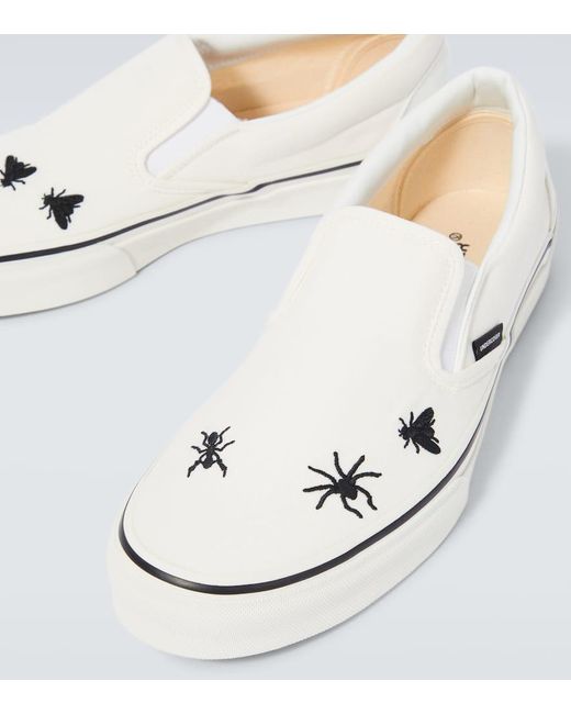Undercover White Embroidered Cotton Canvas Slip-On Shoes for men