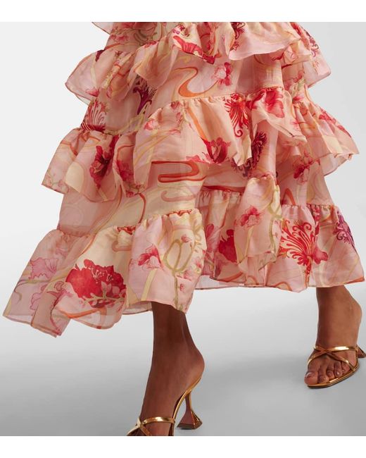 Vestido Largo De Algodon Y Seda Floral Camilla de color Red