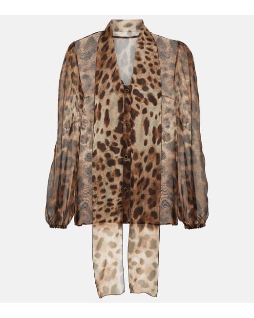 Blouse en soie a motif leopard Dolce & Gabbana en coloris Brown