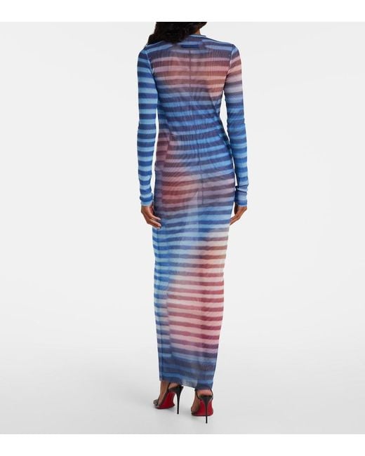 Jean Paul Gaultier Blue Air Striped Tulle Maxi Dress