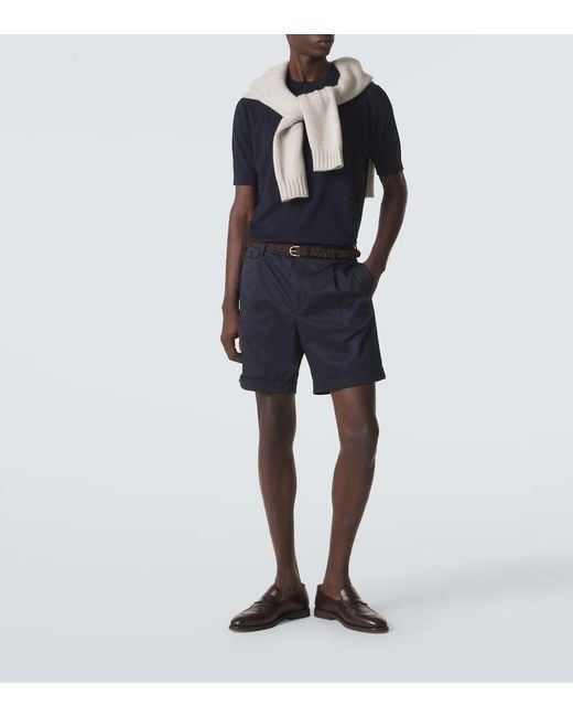 Lardini Blue Pleated Cotton-Blend Bermuda Shorts for men