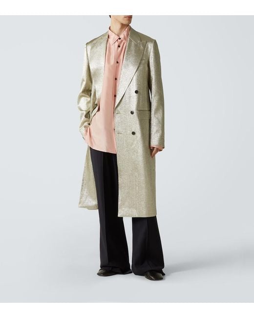 Dries Van Noten Natural Double-Breasted Lame Coat for men
