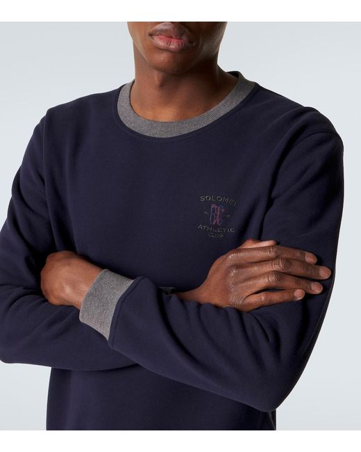 Brunello Cucinelli Blue Cotton Jersey Sweatshirt for men