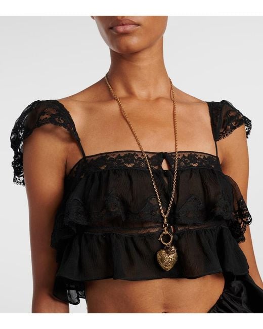 Chloé Black Lace-Trimmed Silk Muslin Bra Top