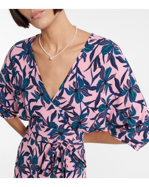 Diane von Furstenberg Blue Floral Printed Midi Dress