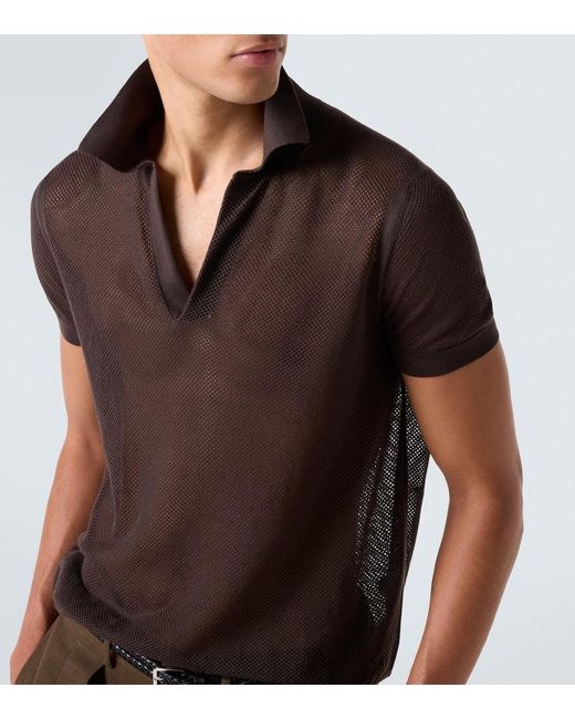 Tom Ford Brown Semi-Sheer Cotton And Silk Polo Shirt for men
