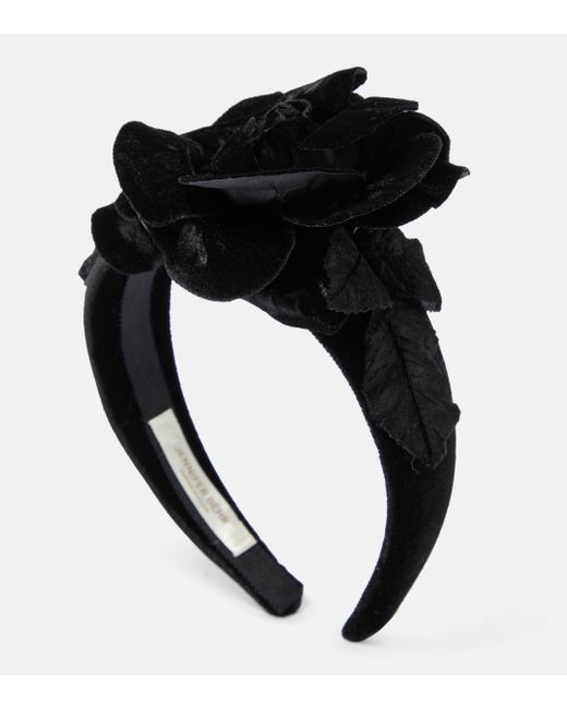 Jennifer Behr Black Kindra Floral-applique Velvet Headband