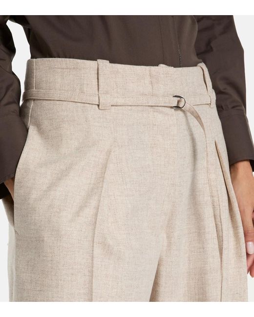Brunello Cucinelli Natural Belted Wool And Cashmere Wide-Leg Pants