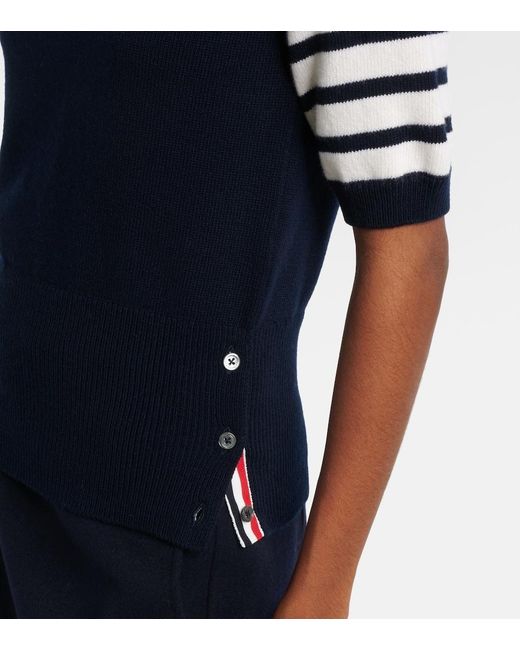 Thom Browne Blue 4-Bar Knitted Virgin Wool Sweater