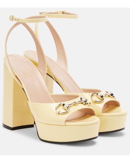 Gucci Metallic Horsebit 85 Leather Platform Sandals