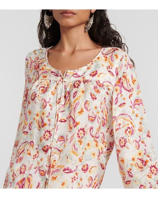 Isabel Marant Pink Prian Printed Silk-Blend Blouse