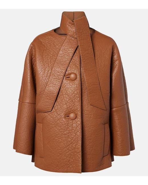 Prada Brown Scarf-Detail Leather Jacket