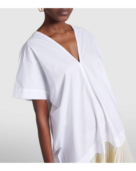 Plan C White Pleated Cotton-blend Maxi Dress