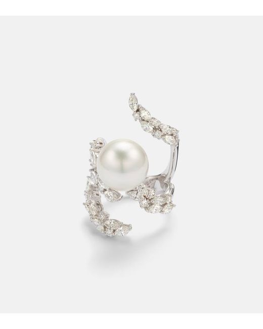 YEPREM White Pearlescent 18Kt Ring With Freshwater Pearl And Diamonds