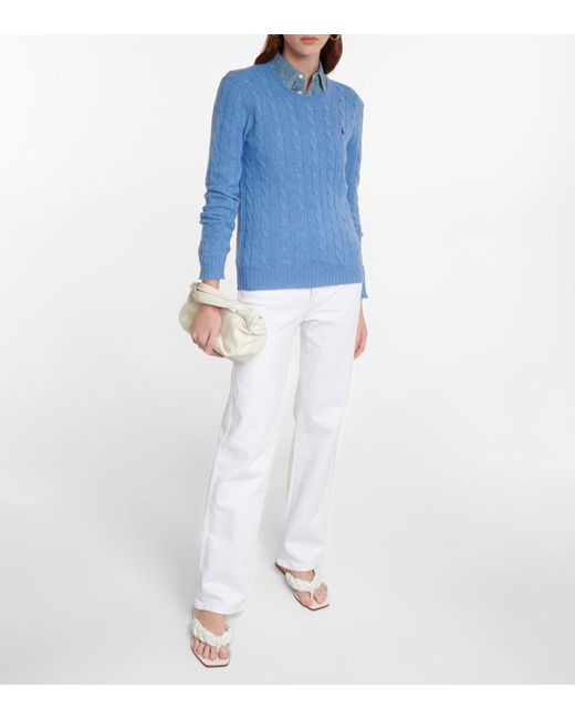 Pullover in lana e cashmere a treccePolo Ralph Lauren in Lana di colore Blu Donna Abbigliamento da Maglieria 