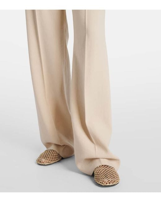 Loro Piana Natural Belted Linen And Wool Straight Pants