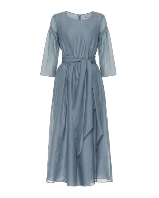 Max Mara Blue Desio Cotton And Silk Midi Dress