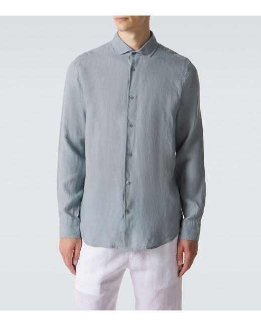 Frescobol Carioca Blue Antonio Linen Shirt for men