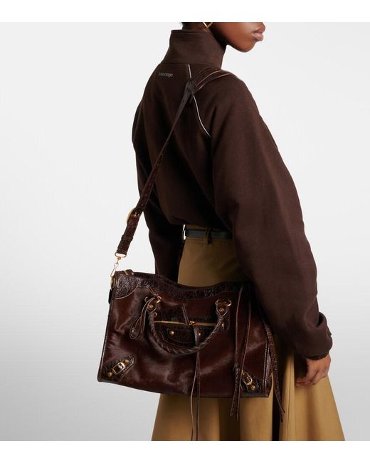 Balenciaga Brown Le City Medium Calf Hair Top-Handle Bag