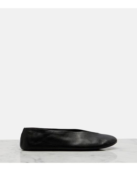The Row Black Fay Leather Ballet Flats