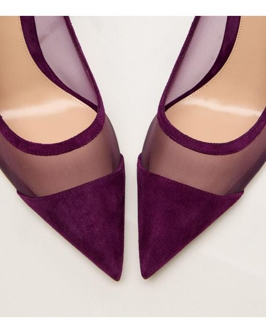 Gianvito Rossi Purple Suede-Trimmed Mesh Pumps