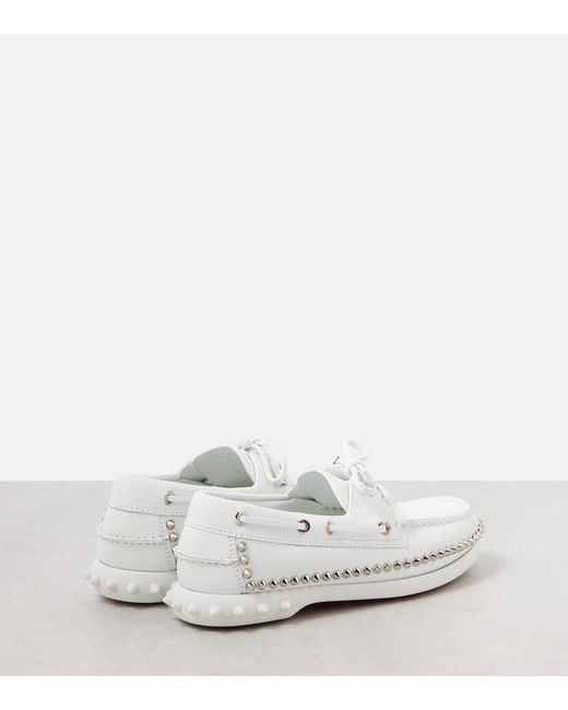 Christian Louboutin White Elegant Leather Flat Shoes With Spike Detail For