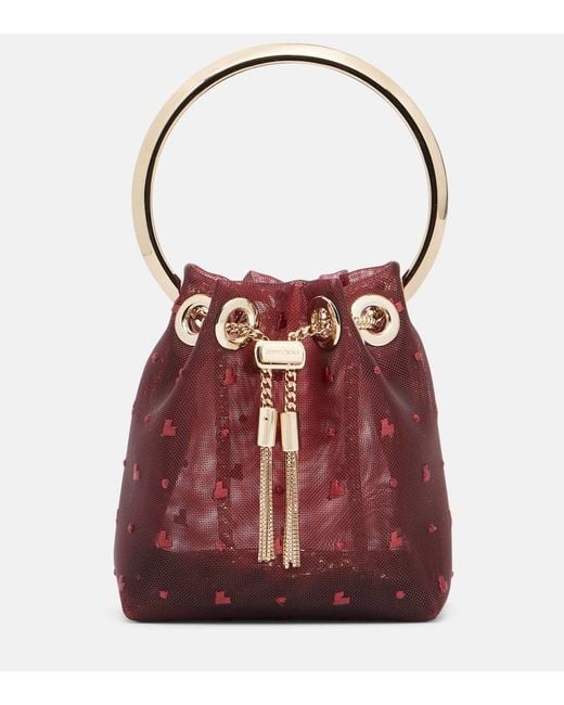 Jimmy Choo Red Bon Bon Micro Mesh Bucket Bag