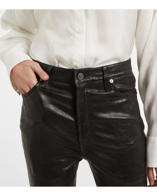 FRAME Black Hose Le High Straight Long Aus Leder