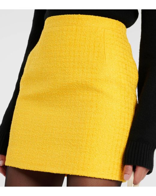 Alessandra Rich Yellow Checked Boucle Miniskirt