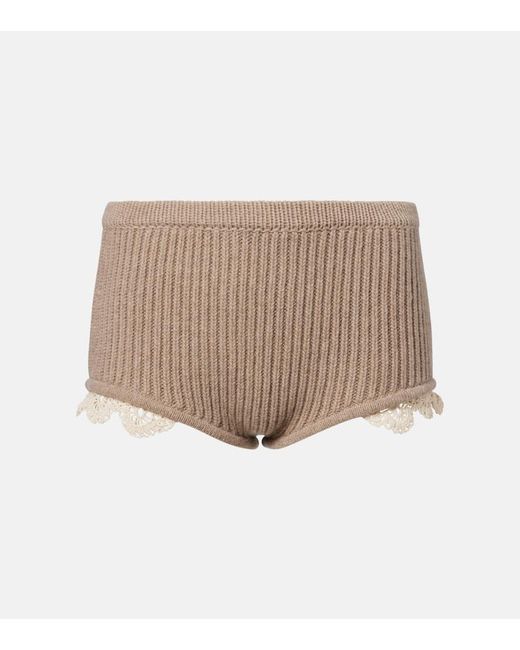 Magda Butrym Natural Crochet-Trimmed Cashmere Shorts
