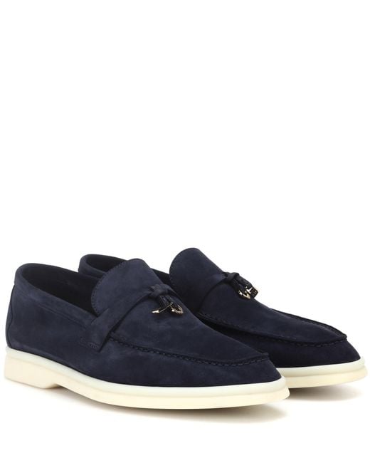 Loro Piana Blue Summer Charms Walk Suede Loafers