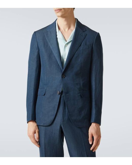 Zegna Blue Wool And Linen Suit for men