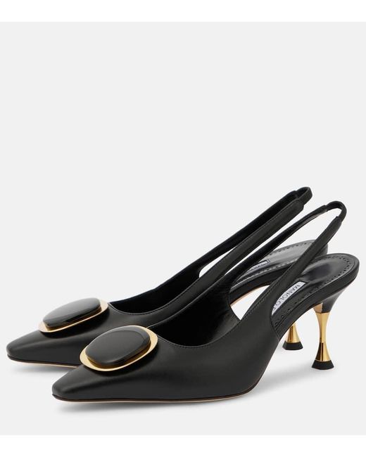 Manolo Blahnik Black Chiaran 70 Leather Slingback Pumps