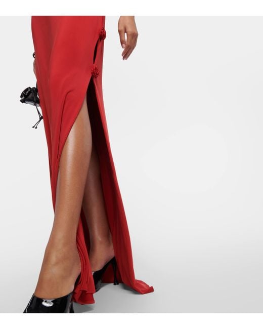 Magda Butrym Red Open Side Rosette Halter Jersey Maxi Dress