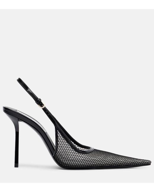 Victoria Beckham Black Leather-Trimmed Mesh Slingback Pumps