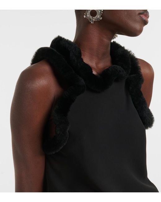 The Attico Black Faux Fur-Trimmed Midi Dress