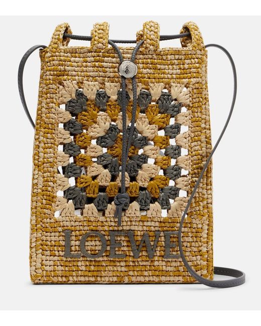 Loewe Metallic Paula's Ibiza Raffia Pouch With Strap
