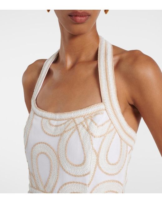 Rebecca Vallance White Irena Embroidered Halterneck Midi Dress