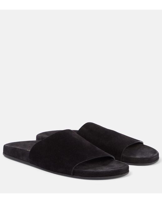 The Row Black Hugh Suede Slides