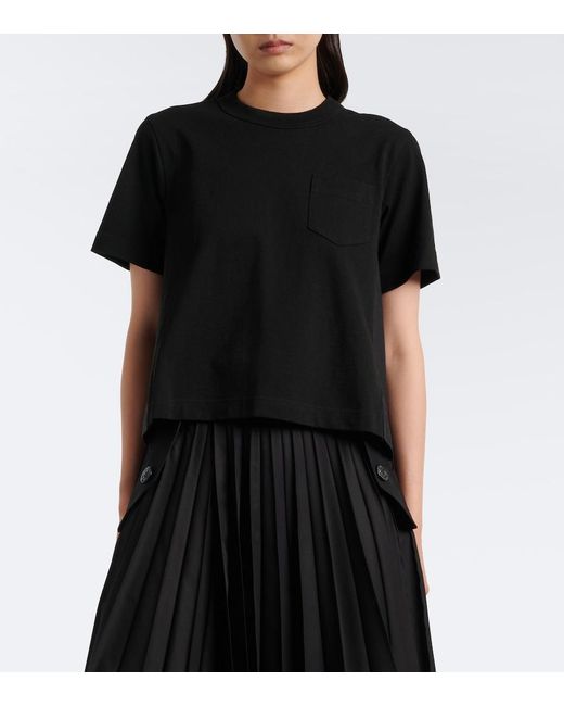 Sacai Black Cotton Jersey And Denim T-Shirt