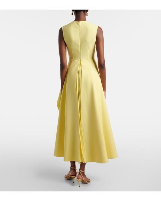Solace London Yellow Severny Draped Pleated Midi Dress