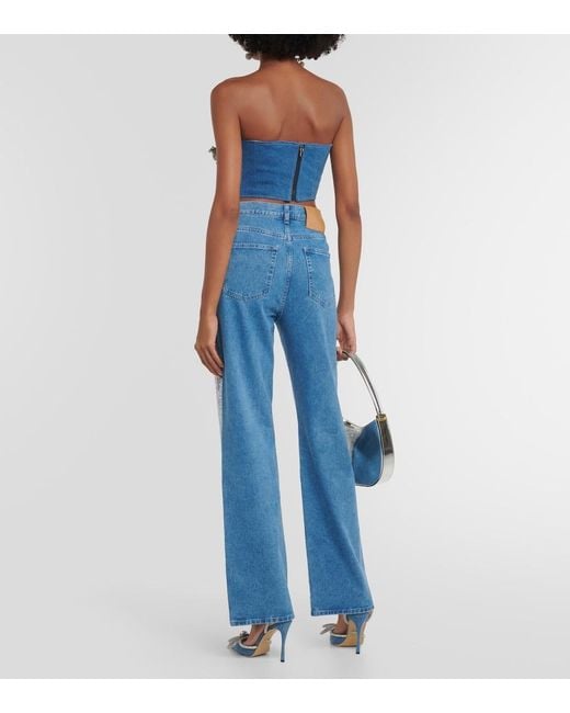 GIUSEPPE DI MORABITO Blue Embellished High-Rise Wide-Leg Jeans