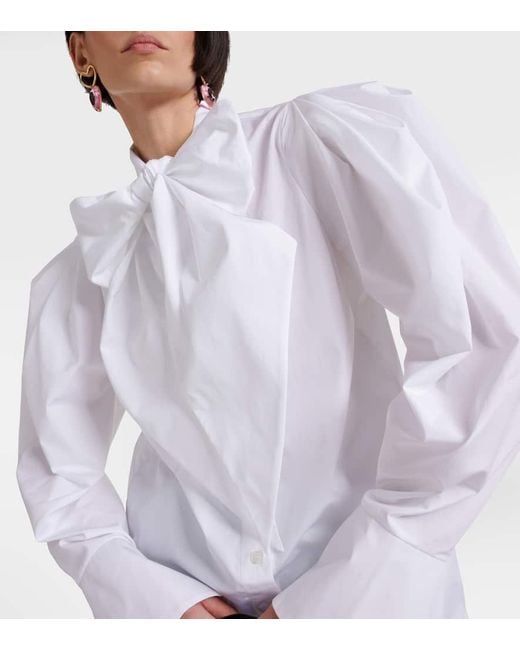 Nina Ricci White Tie-neck Cotton Poplin Blouse