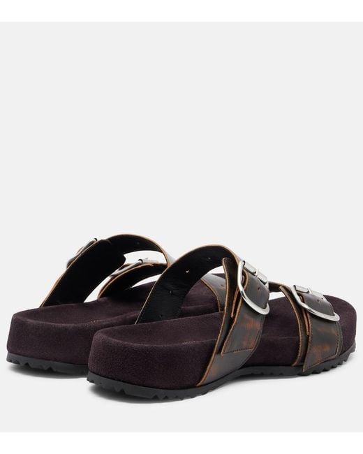 Dries Van Noten Black Leather And Suede Slides