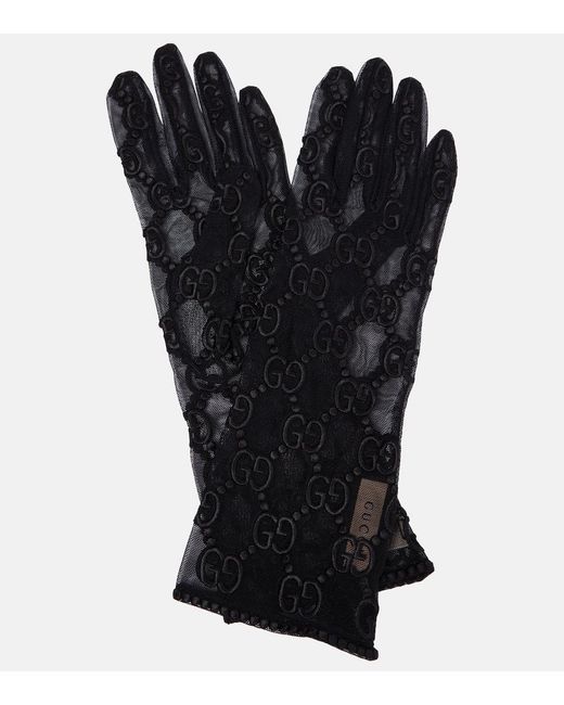 Gucci Black GG Embroidered Tulle Gloves