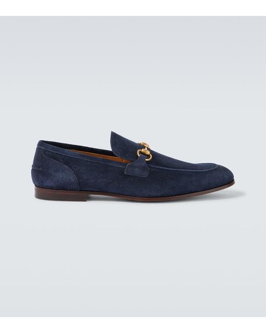 Gucci Men's Blue Jordaan Horsebit Suede Loafers