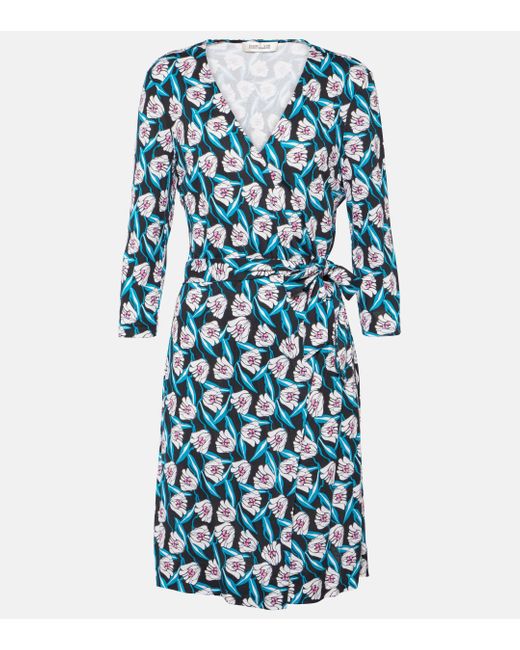 Diane von Furstenberg Blue Julian Printed Silk Midi Dress