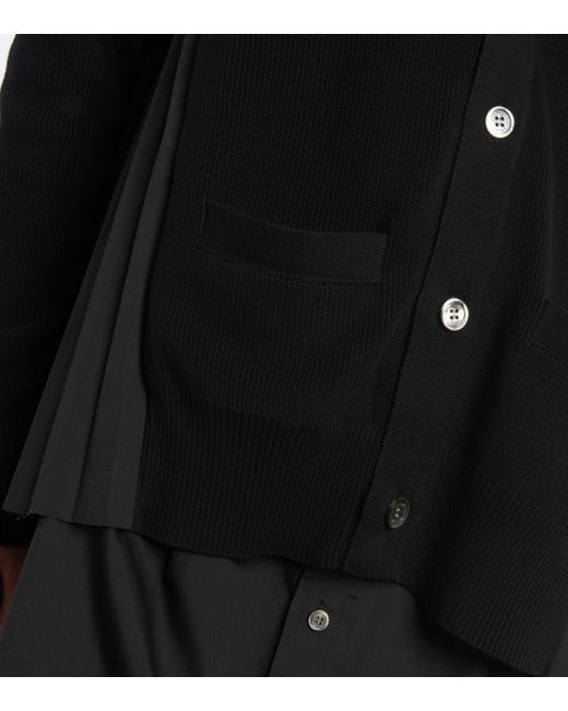 Cardigan en coton plisse Sacai en coloris Black