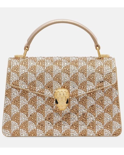 BVLGARI Metallic Serpenti Forever Mini Embellished Suede Top-Handle Bag