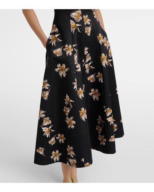 Emilia Wickstead Black Mara Floral Duchess Satin Midi Dress